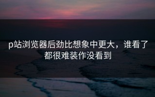p站浏览器后劲比想象中更大，谁看了都很难装作没看到