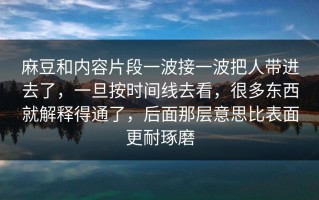 麻豆和内容片段一波接一波把人带进去了，一旦按时间线去看，很多东西就解释得通了，后面那层意思比表面更耐琢磨