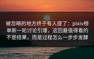 被忽略的地方终于有人提了：pixiv榜单新一轮讨论引爆，这回最值得看的不是结果，而是过程怎么一步步发酵