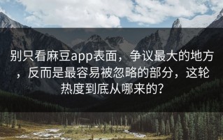 别只看麻豆app表面，争议最大的地方，反而是最容易被忽略的部分，这轮热度到底从哪来的？