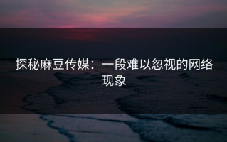 探秘麻豆传媒：一段难以忽视的网络现象