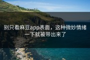 别只看麻豆app表面，这种微妙情绪一下就被带出来了