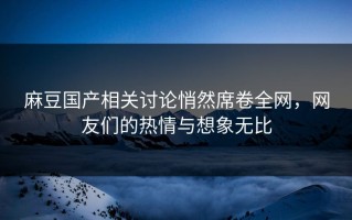 麻豆国产相关讨论悄然席卷全网，网友们的热情与想象无比