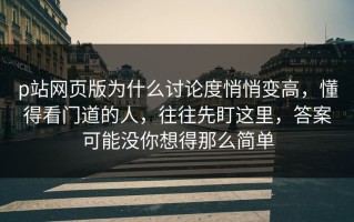 p站网页版为什么讨论度悄悄变高，懂得看门道的人，往往先盯这里，答案可能没你想得那么简单