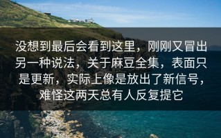 没想到最后会看到这里，刚刚又冒出另一种说法，关于麻豆全集，表面只是更新，实际上像是放出了新信号，难怪这两天总有人反复提它