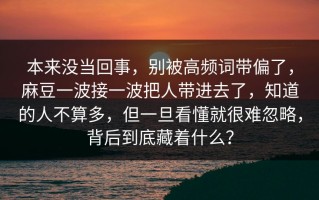 本来没当回事，别被高频词带偏了，麻豆一波接一波把人带进去了，知道的人不算多，但一旦看懂就很难忽略，背后到底藏着什么？