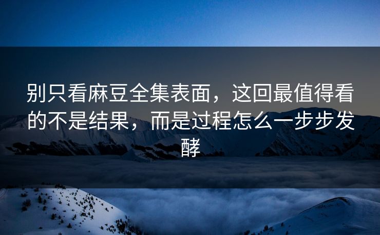 别只看麻豆全集表面，这回最值得看的不是结果，而是过程怎么一步步发酵-第1张图片-p站搬运工影视网 | p站网页版推荐站